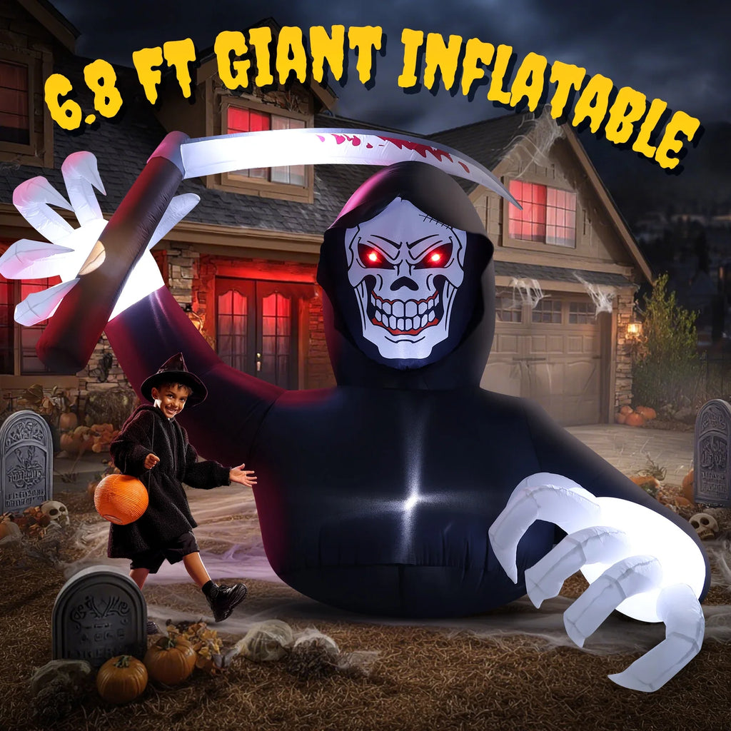 5.9FT Halloween Inflatables Grim Reaper with LED Lights Halloween Blow up Yard Decorations