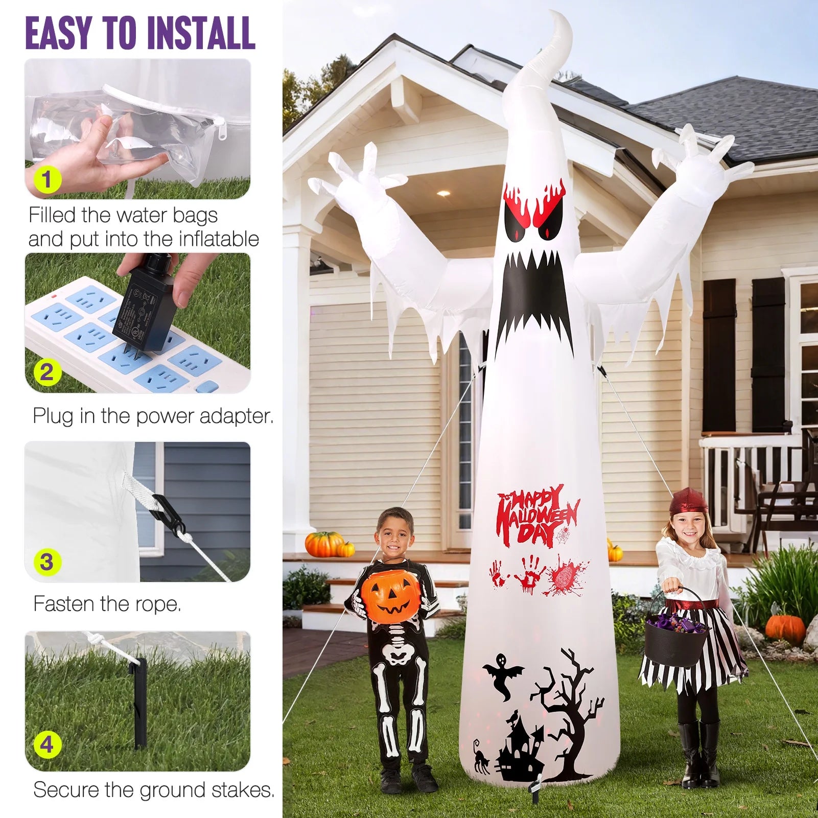 10FT Halloween Inflatables Blow up LED Giant Red Ghost for Outdoor Halloween Yard Inflatables Garden Yard Lawn