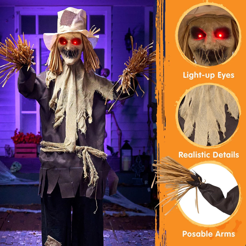 Halloween Decorations Outdoor,70" Light up Animated Scary Decorations Scarecrow Decorations Halloween Motion Activated Scarecro with LED Eyes & Sound