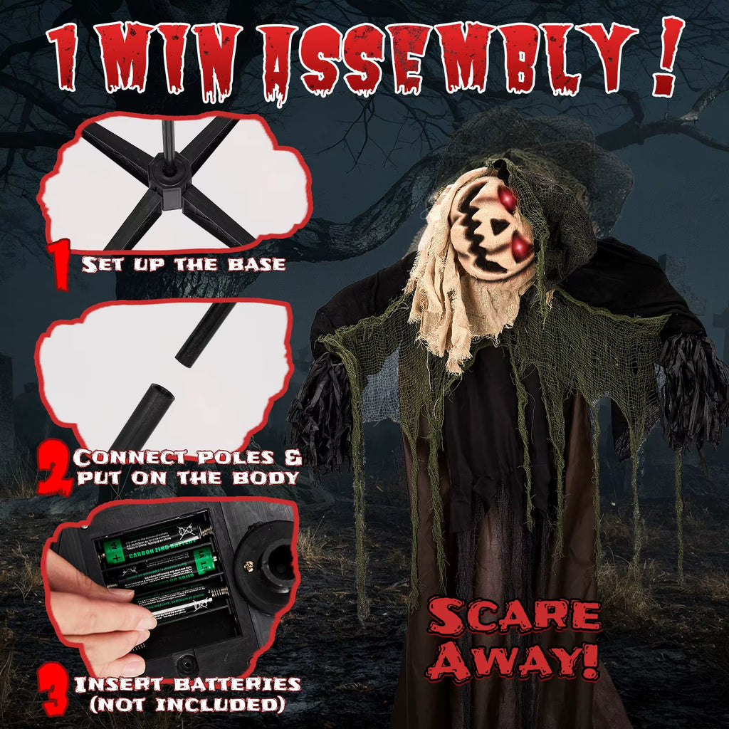 Scary Halloween 5.7FT Sound-Actived Life Size Animatronics Wizard with Pumpkin