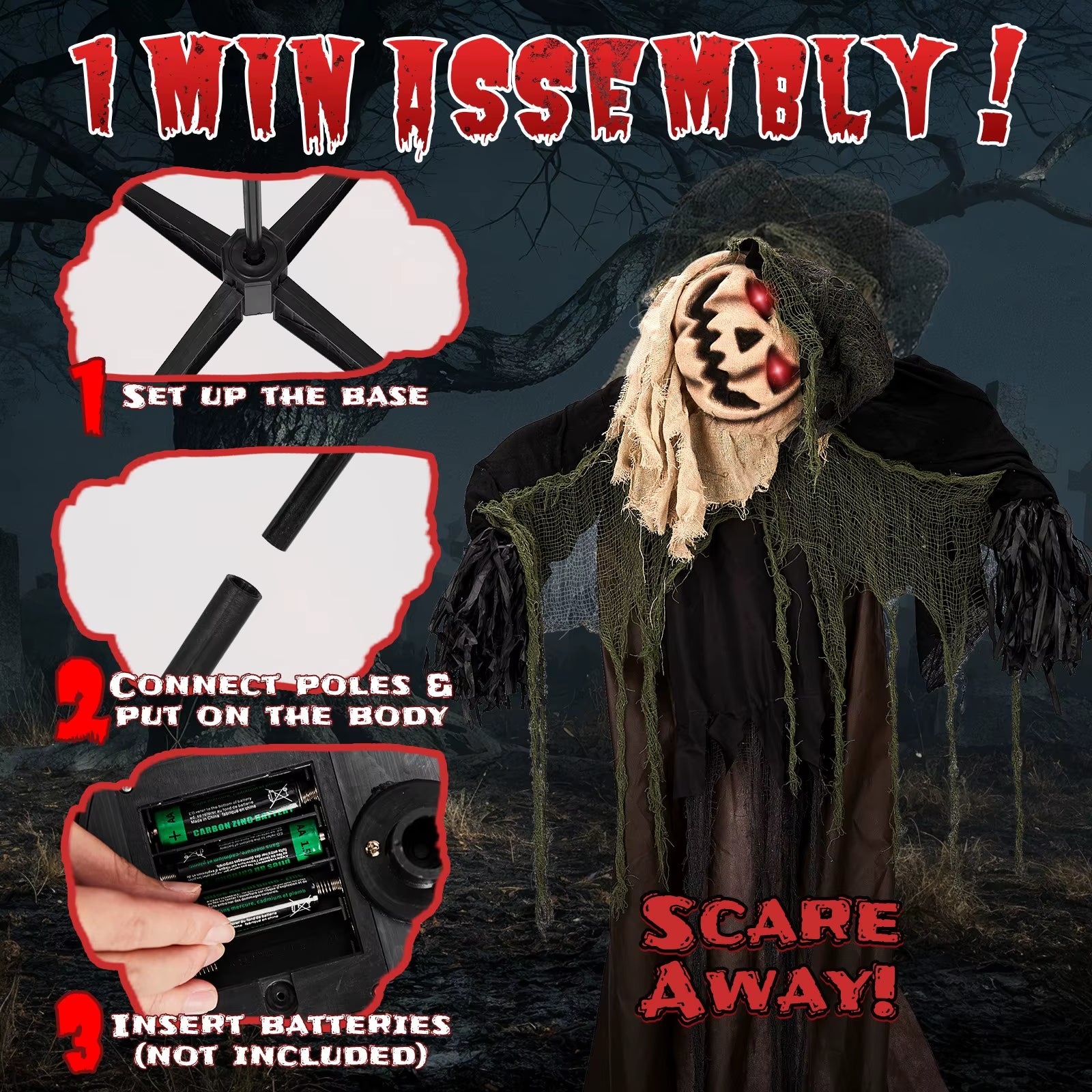 Scary Halloween 5.7FT Sound-Actived Life Size Animatronics Wizard with Pumpkin