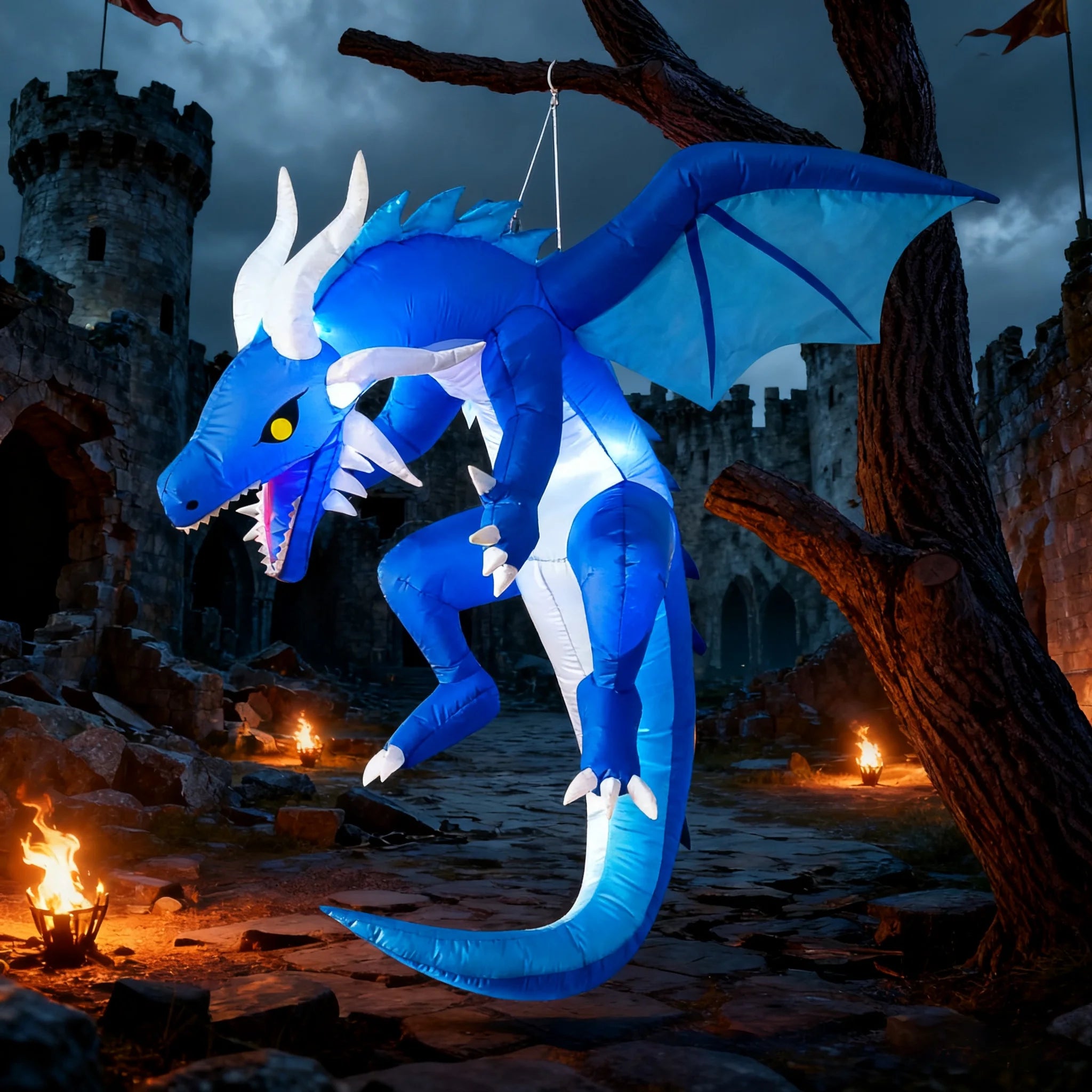 5 FT Halloween Inflatable Ice Dragon,Blue Hanging Flying Dragon Inflatable Halloween Blow up Yard Decorations outside Decorations