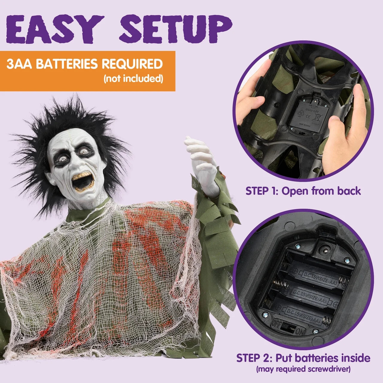 Halloween Decorations Outdoor,Animatronics Groundbreakers with Sound & Glowing Eyes for Graveyard,Zombie Props Halloween outside Decor