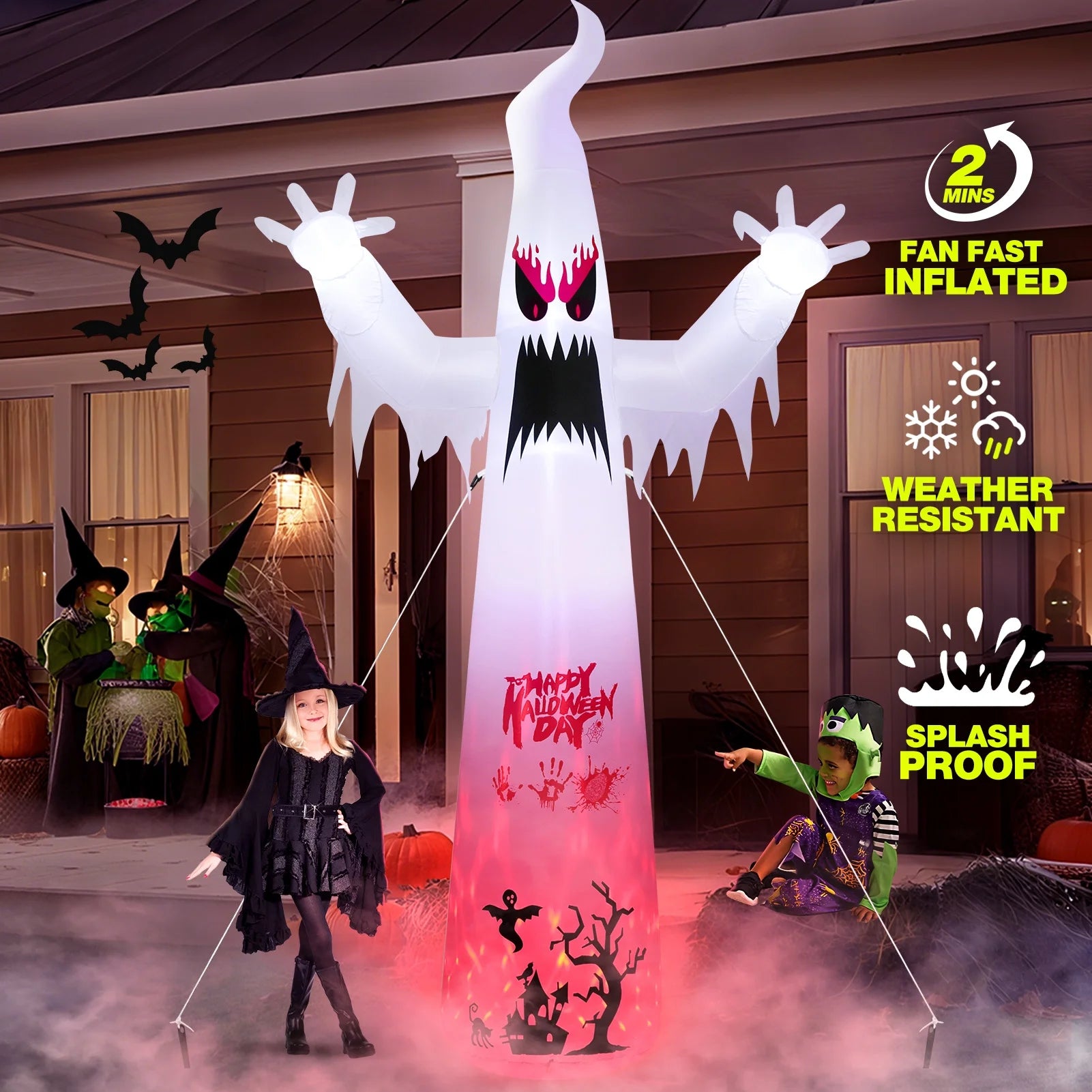 10FT Halloween Inflatables Blow up LED Giant Red Ghost for Outdoor Halloween Yard Inflatables Garden Yard Lawn