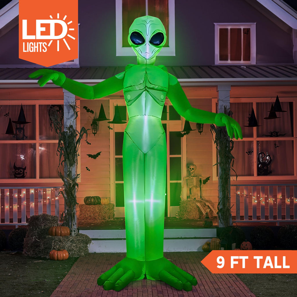 9 Ft Halloween Inflatable Giant Alien Decoration with Built-In Leds,Alien Halloween Decorations Outdoor Blow up Yard Lawn Decoration