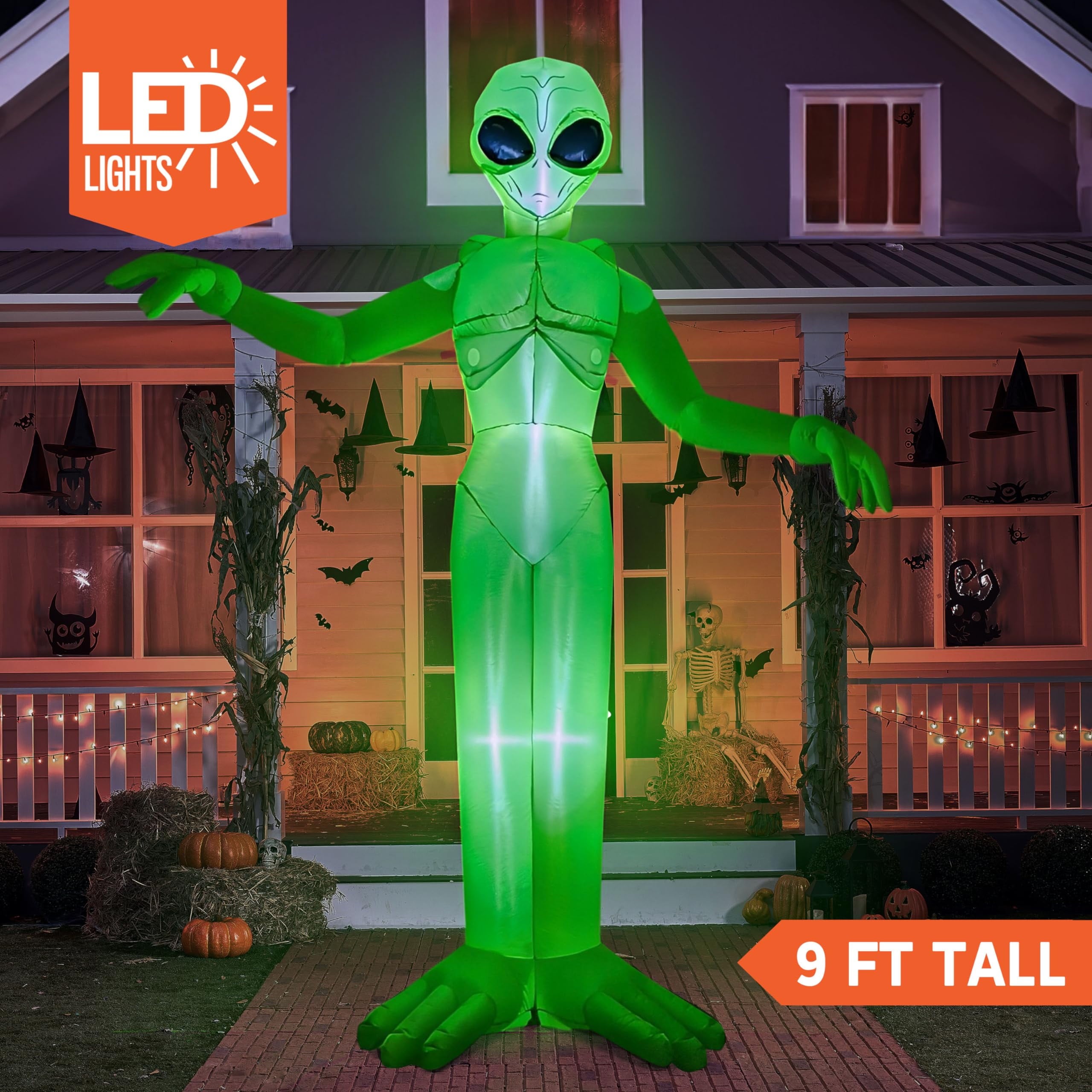 9 Ft Halloween Inflatable Giant Alien Decoration with Built-In Leds,Alien Halloween Decorations Outdoor Blow up Yard Lawn Decoration