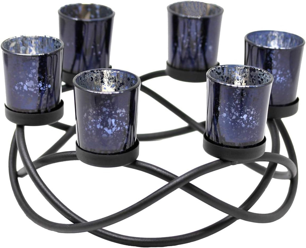 Halloween Candle Holder Centerpiece Decoration – Black Metal Iron 6-Cup Votive Tealight Holder for Spooky Table Gothic Decor, Kitchen & Dining Room, Coffee Tables